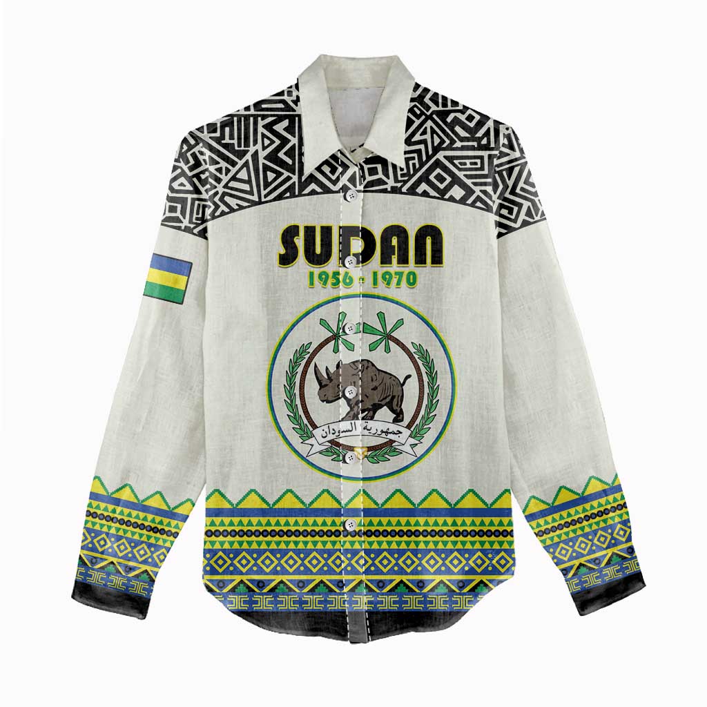 Personalized Sudan Women Casual Shirt Coat Of Arms 1956-1970 With African Pattern - African Pride