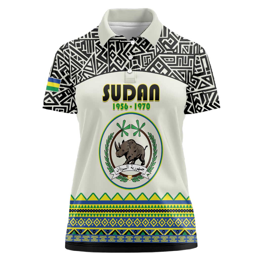 Personalized Sudan Women Polo Shirt Coat Of Arms 1956-1970 With African Pattern - African Pride