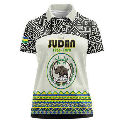 Personalized Sudan Women Polo Shirt Coat Of Arms 1956-1970 With African Pattern - African Pride