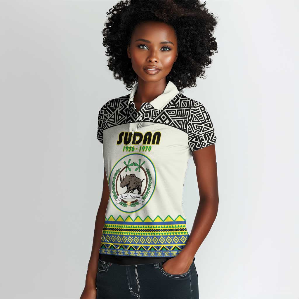 Personalized Sudan Women Polo Shirt Coat Of Arms 1956-1970 With African Pattern - African Pride