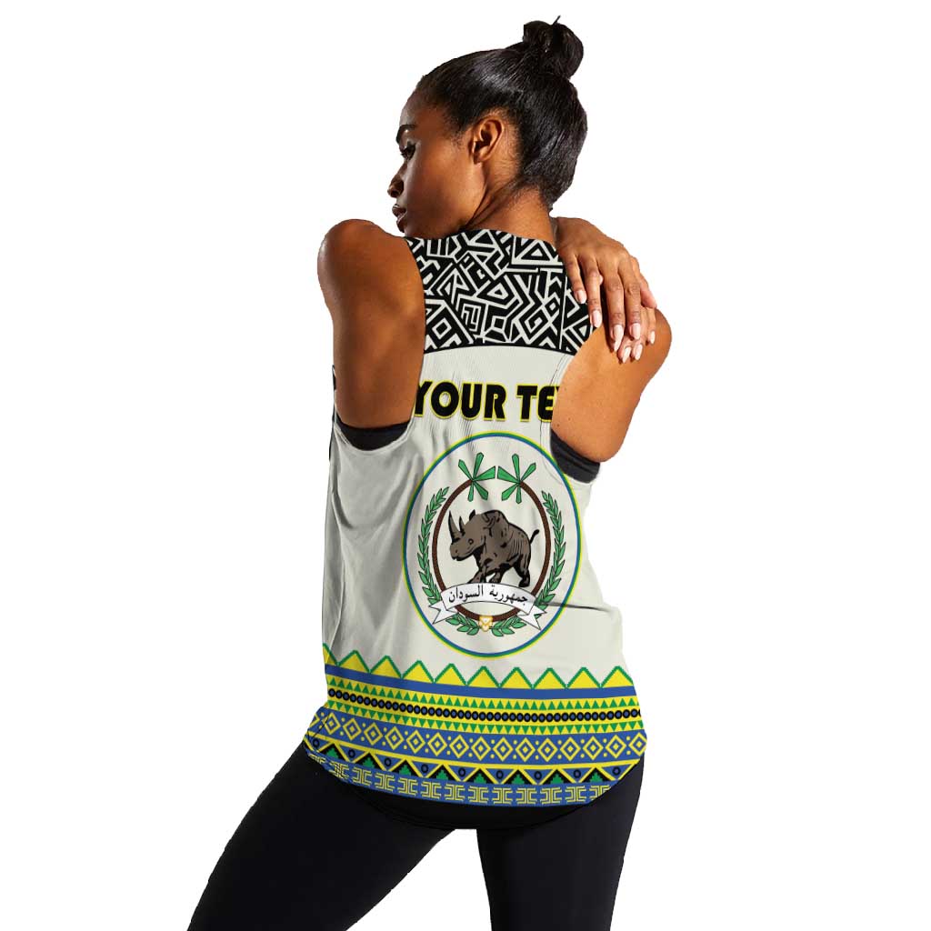 Personalized Sudan Women Racerback Tank Coat Of Arms 1956-1970 With African Pattern - African Pride