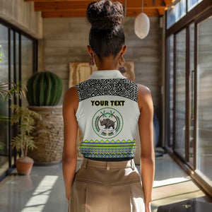 Personalized Sudan Women Sleeveless Polo Shirt Coat Of Arms 1956-1970 With African Pattern - African Pride