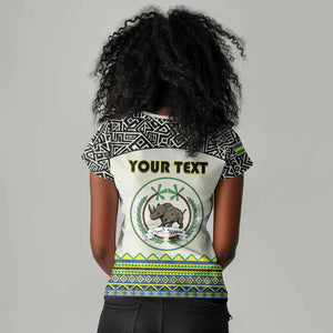 Personalized Sudan Women V-Neck T-Shirt Coat Of Arms 1956-1970 With African Pattern - African Pride