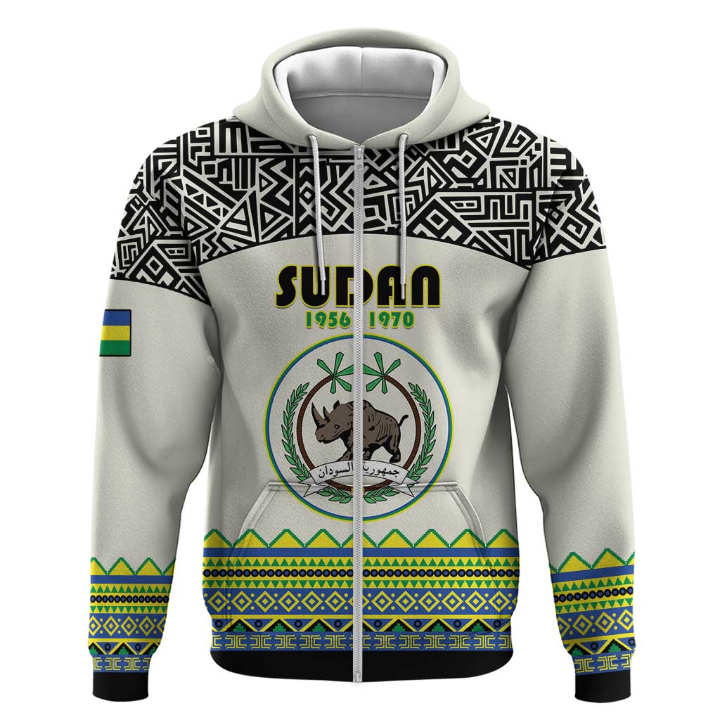 Personalized Sudan Zip Hoodie Coat Of Arms 1956-1970 With African Pattern - African Pride