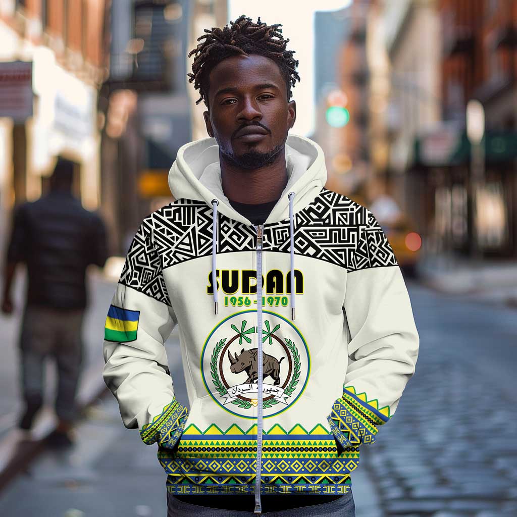 Personalized Sudan Zip Hoodie Coat Of Arms 1956-1970 With African Pattern - African Pride