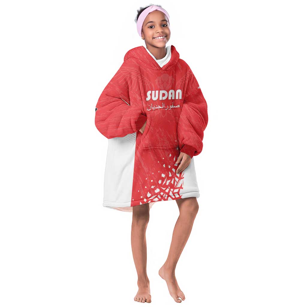 Custom Sudan Football Kid Wearable Blanket Hoodie Yalla Falcons of Jediane - African Pride
