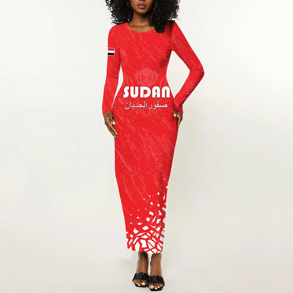 Custom Sudan Football Long Sleeve Bodycon Dress Yalla Falcons of Jediane - African Pride