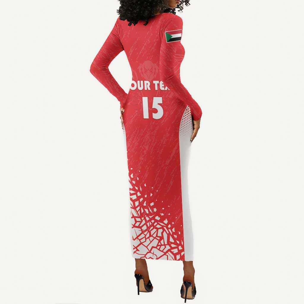 Custom Sudan Football Long Sleeve Bodycon Dress Yalla Falcons of Jediane - African Pride