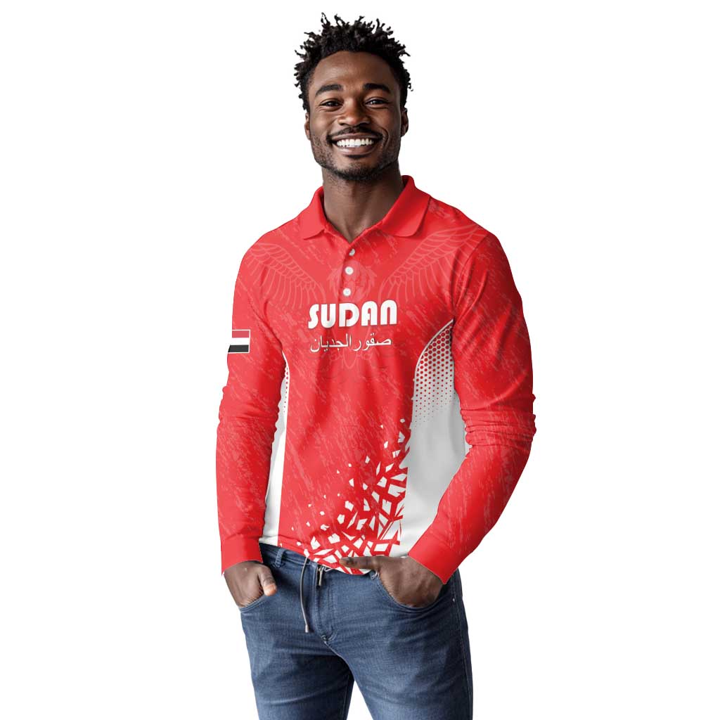 Custom Sudan Football Long Sleeve Polo Shirt Yalla Falcons of Jediane - African Pride