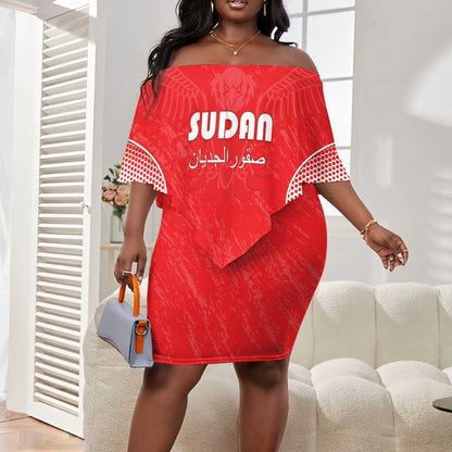 Custom Sudan Football Off Shoulder Short Dress Yalla Falcons of Jediane - African Pride