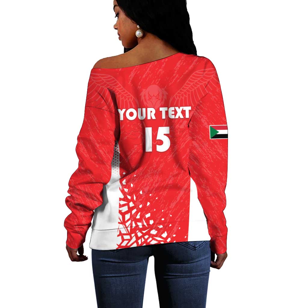 Custom Sudan Football Off Shoulder Sweater Yalla Falcons of Jediane - African Pride