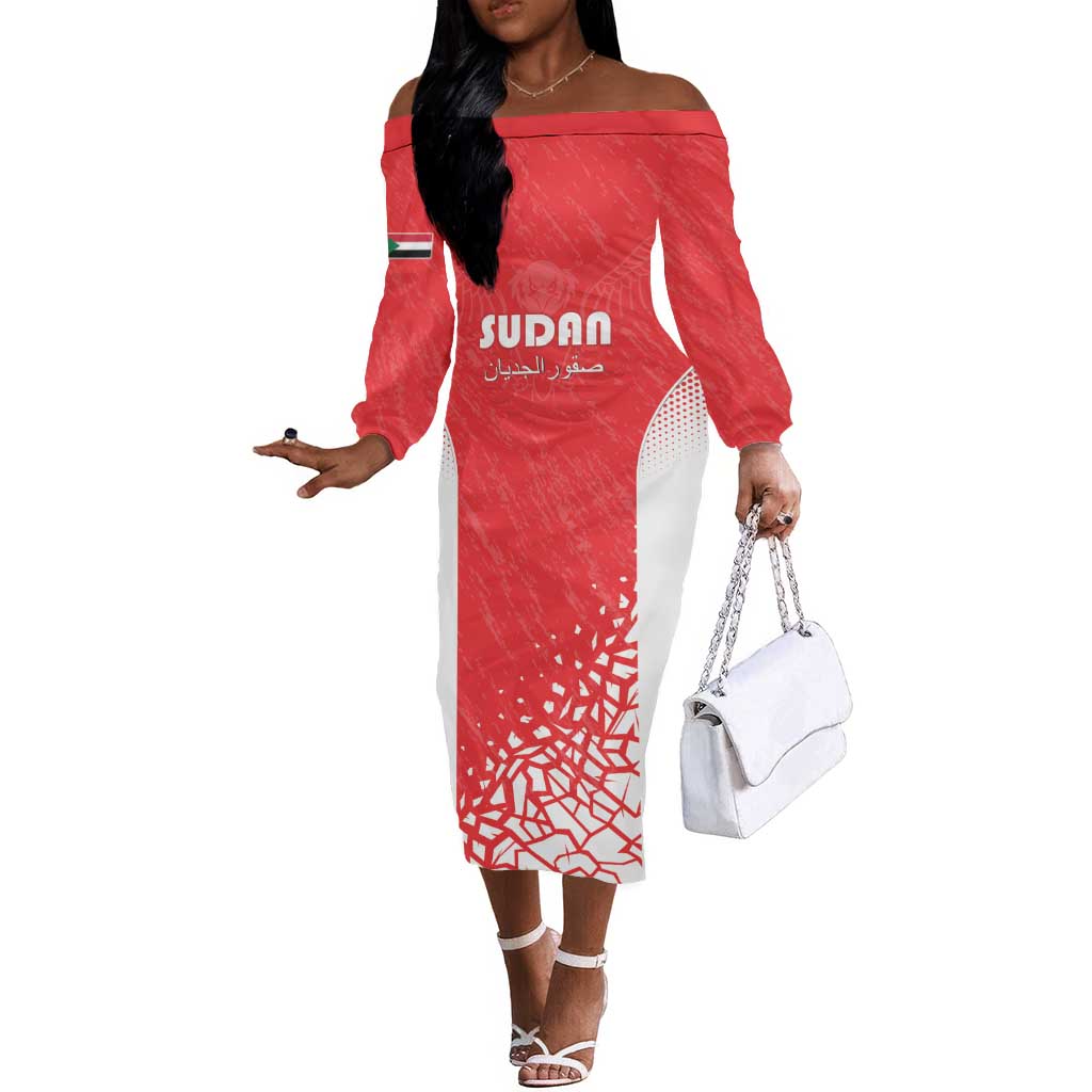 Custom Sudan Football Off The Shoulder Long Sleeve Dress Yalla Falcons of Jediane - African Pride