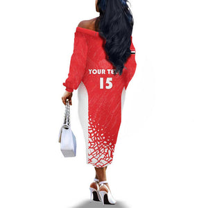 Custom Sudan Football Off The Shoulder Long Sleeve Dress Yalla Falcons of Jediane - African Pride