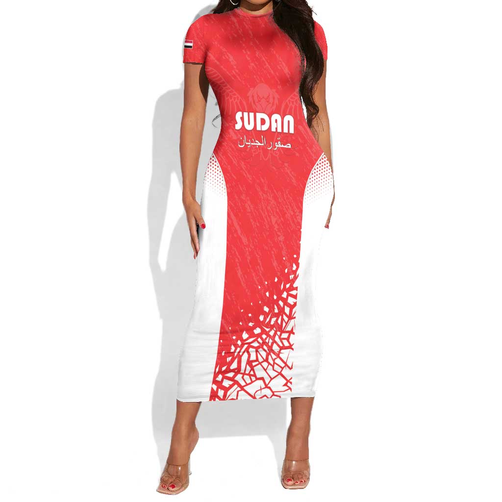 Custom Sudan Football Short Sleeve Bodycon Dress Yalla Falcons of Jediane - African Pride