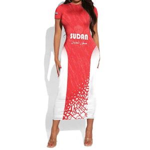 Custom Sudan Football Short Sleeve Bodycon Dress Yalla Falcons of Jediane - African Pride