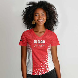 Custom Sudan Football Women V-Neck T-Shirt Yalla Falcons of Jediane - African Pride