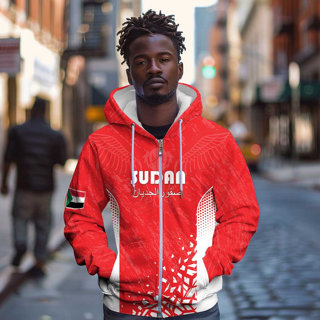 Custom Sudan Football Zip Hoodie Yalla Falcons of Jediane - African Pride