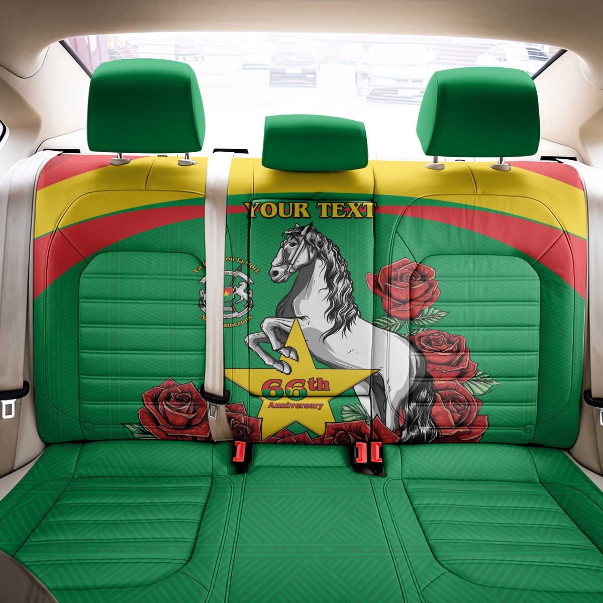 Personalized Burkina Faso Back Car Seat Cover White Stallion With Red Rose - Republic Day