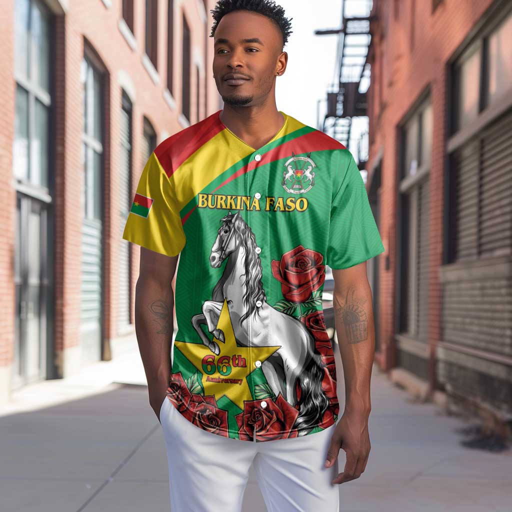 Personalized Burkina Faso Baseball Jersey White Stallion With Red Rose - Republic Day