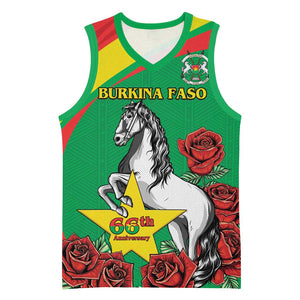 Personalized Burkina Faso Basketball Jersey White Stallion With Red Rose - Republic Day - African Pride