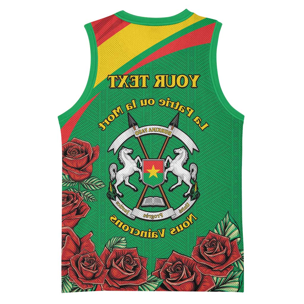 Personalized Burkina Faso Basketball Jersey White Stallion With Red Rose - Republic Day - African Pride