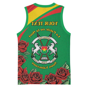 Personalized Burkina Faso Basketball Jersey White Stallion With Red Rose - Republic Day - African Pride