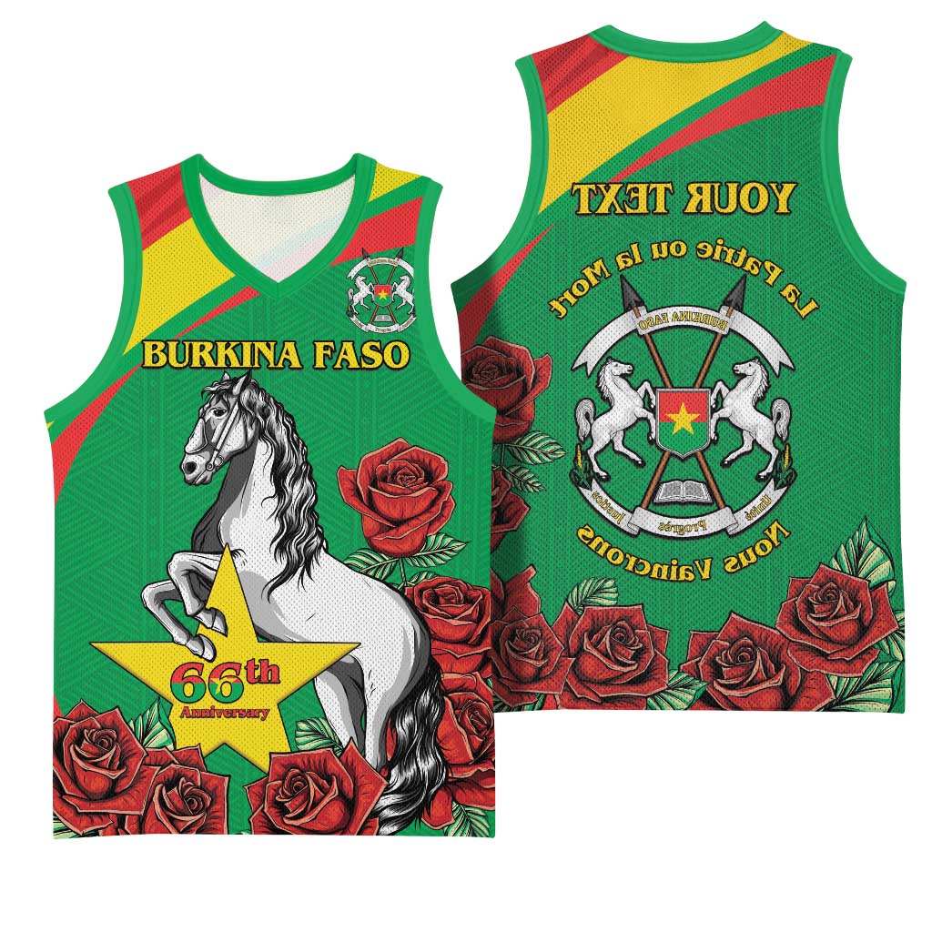 Personalized Burkina Faso Basketball Jersey White Stallion With Red Rose - Republic Day - African Pride