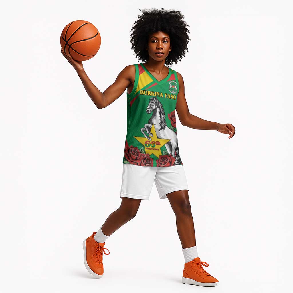 Personalized Burkina Faso Basketball Jersey White Stallion With Red Rose - Republic Day - African Pride