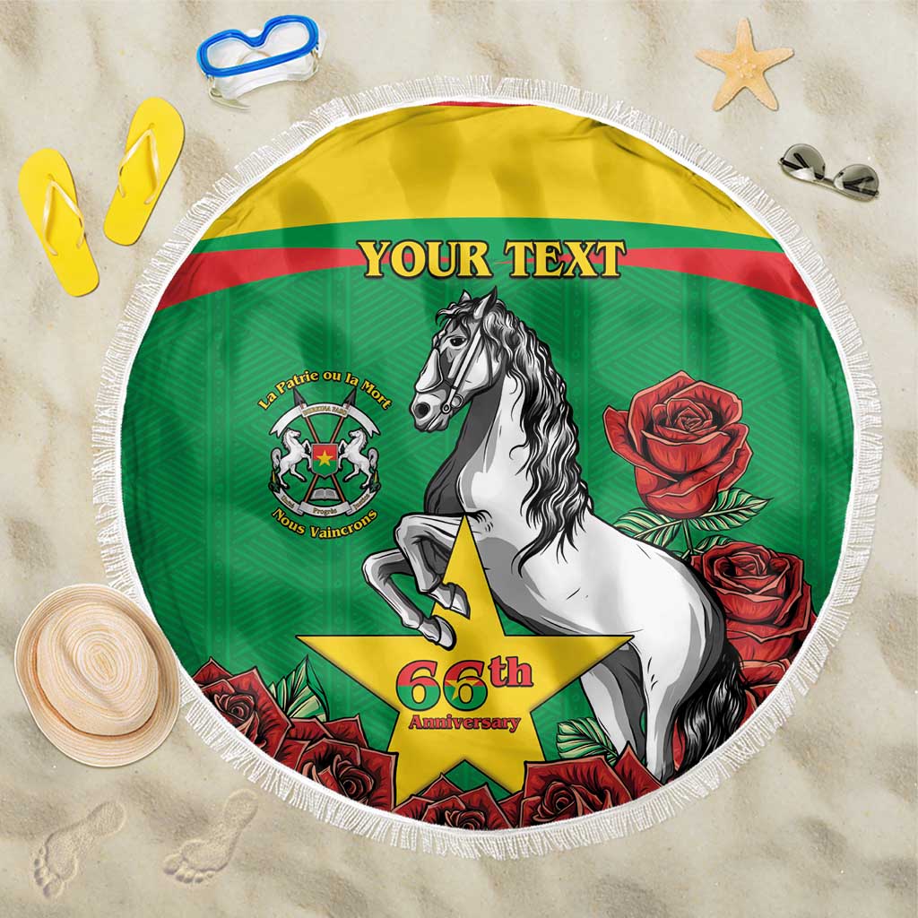 Personalized Burkina Faso Beach Blanket White Stallion With Red Rose - Republic Day