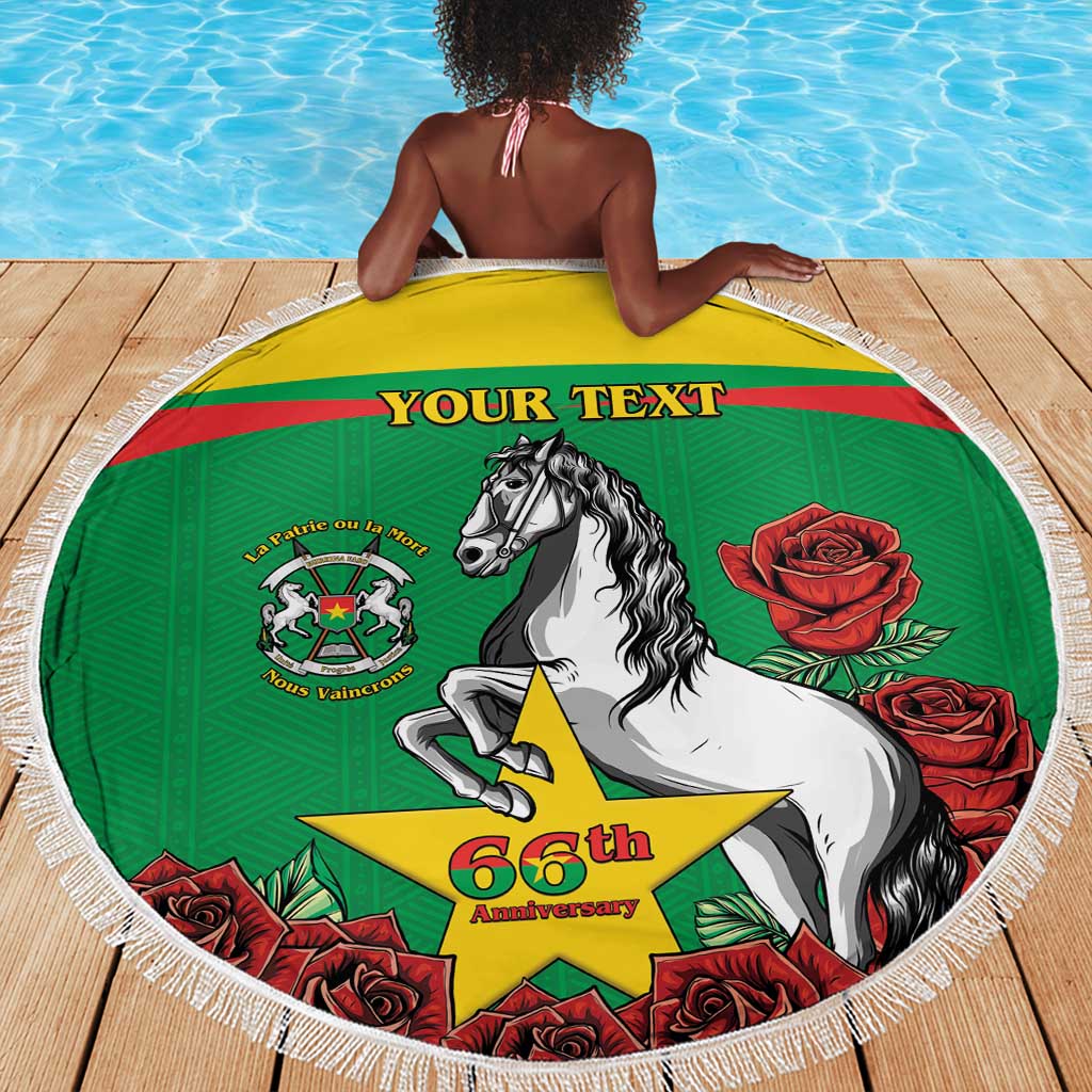 Personalized Burkina Faso Beach Blanket White Stallion With Red Rose - Republic Day