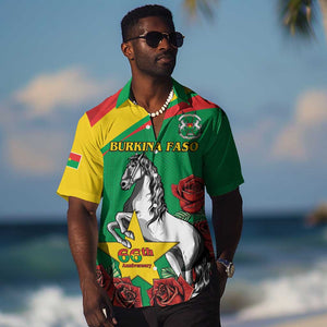 Personalized Burkina Faso Hawaiian Shirt White Stallion With Red Rose - Republic Day