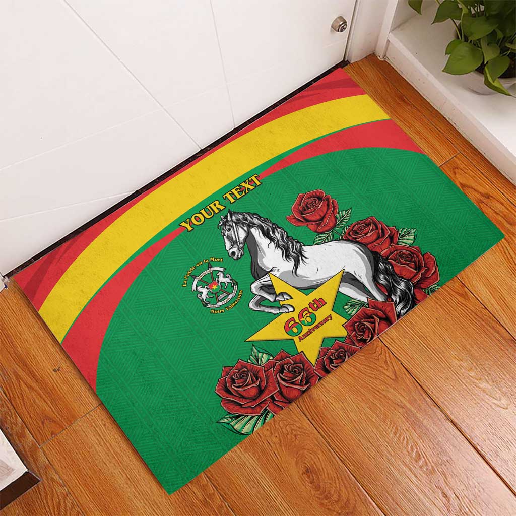 Personalized Burkina Faso Rubber Doormat White Stallion With Red Rose - Republic Day
