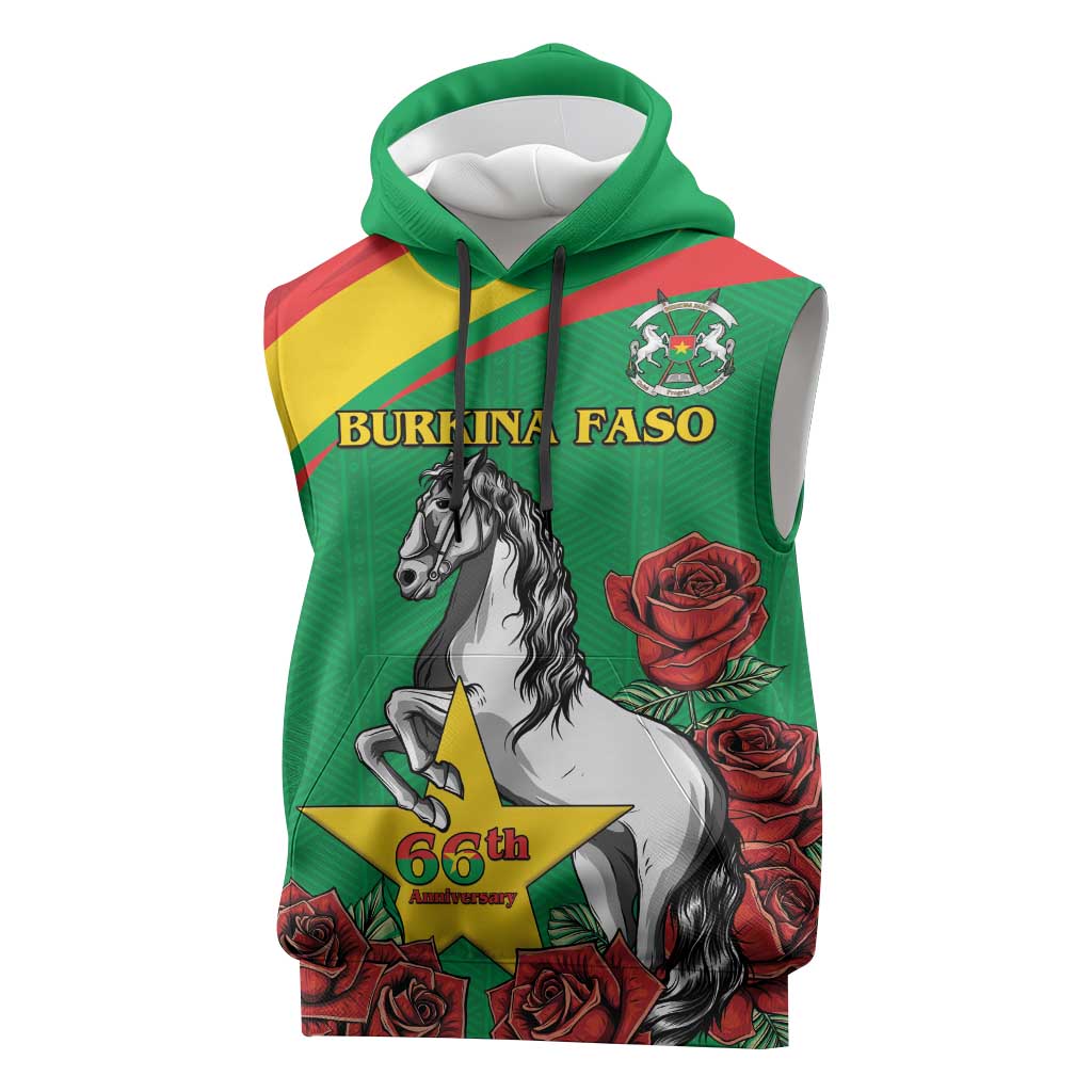 Personalized Burkina Faso Sleeveless Hoodie White Stallion With Red Rose - Republic Day - African Pride