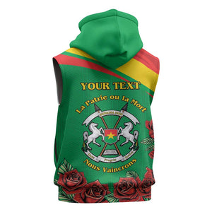 Personalized Burkina Faso Sleeveless Hoodie White Stallion With Red Rose - Republic Day - African Pride