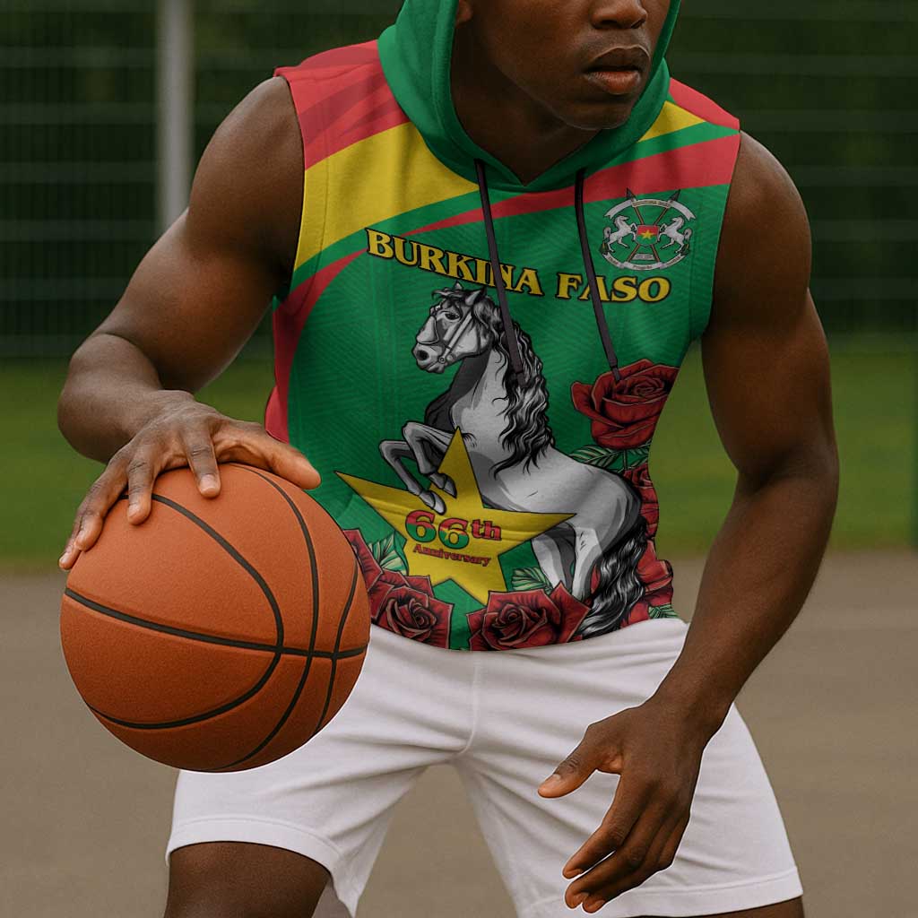 Personalized Burkina Faso Sleeveless Hoodie White Stallion With Red Rose - Republic Day - African Pride
