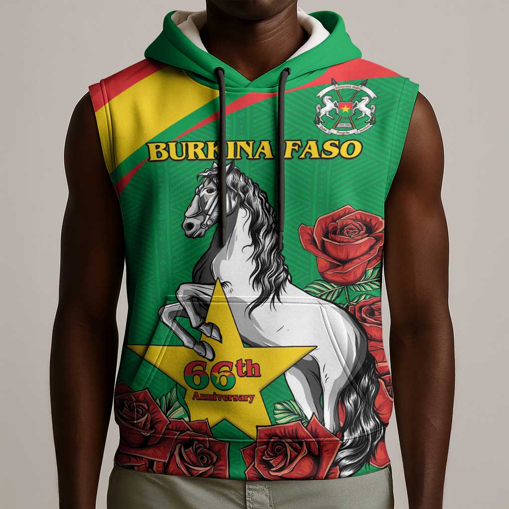 Personalized Burkina Faso Sleeveless Hoodie White Stallion With Red Rose - Republic Day - African Pride