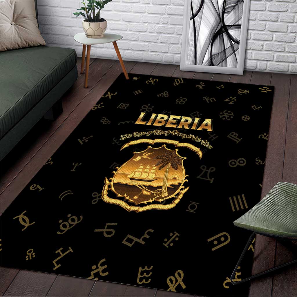 Liberia National Emblem Golden Area Rug Vai Syllabary Heritage - African Pride