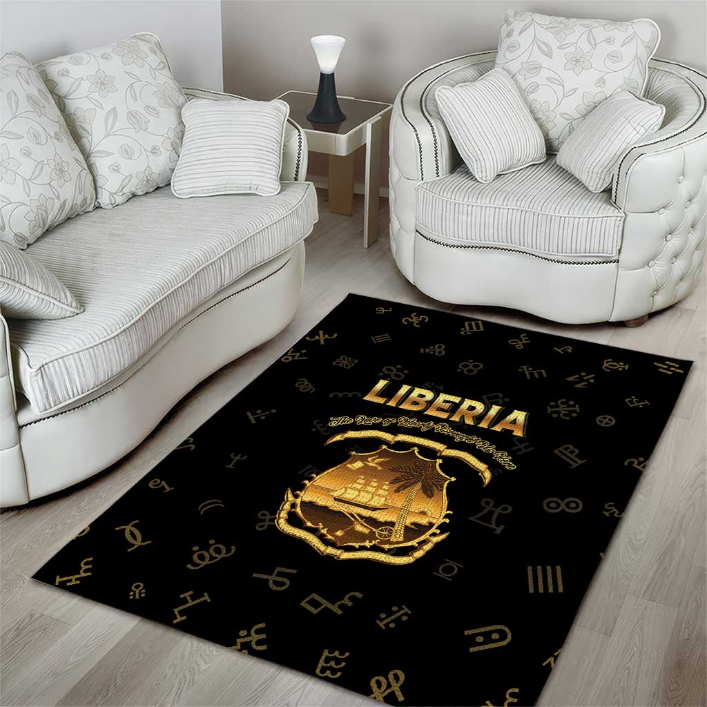 Liberia National Emblem Golden Area Rug Vai Syllabary Heritage - African Pride