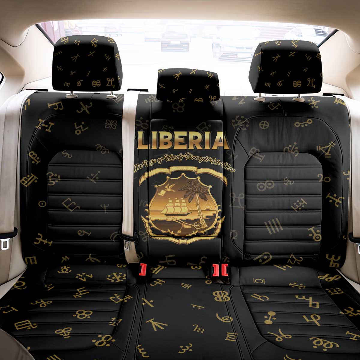 Liberia National Emblem Golden Back Car Seat Cover Vai Syllabary Heritage - African Pride