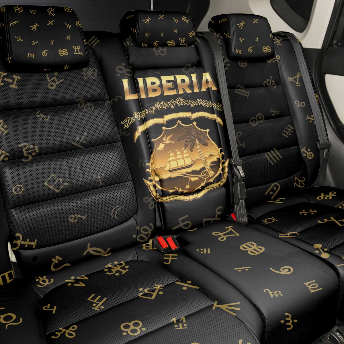 Liberia National Emblem Golden Back Car Seat Cover Vai Syllabary Heritage - African Pride