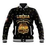 Personalized Liberia National Emblem Golden Baseball Jacket Vai Syllabary Heritage - African Pride