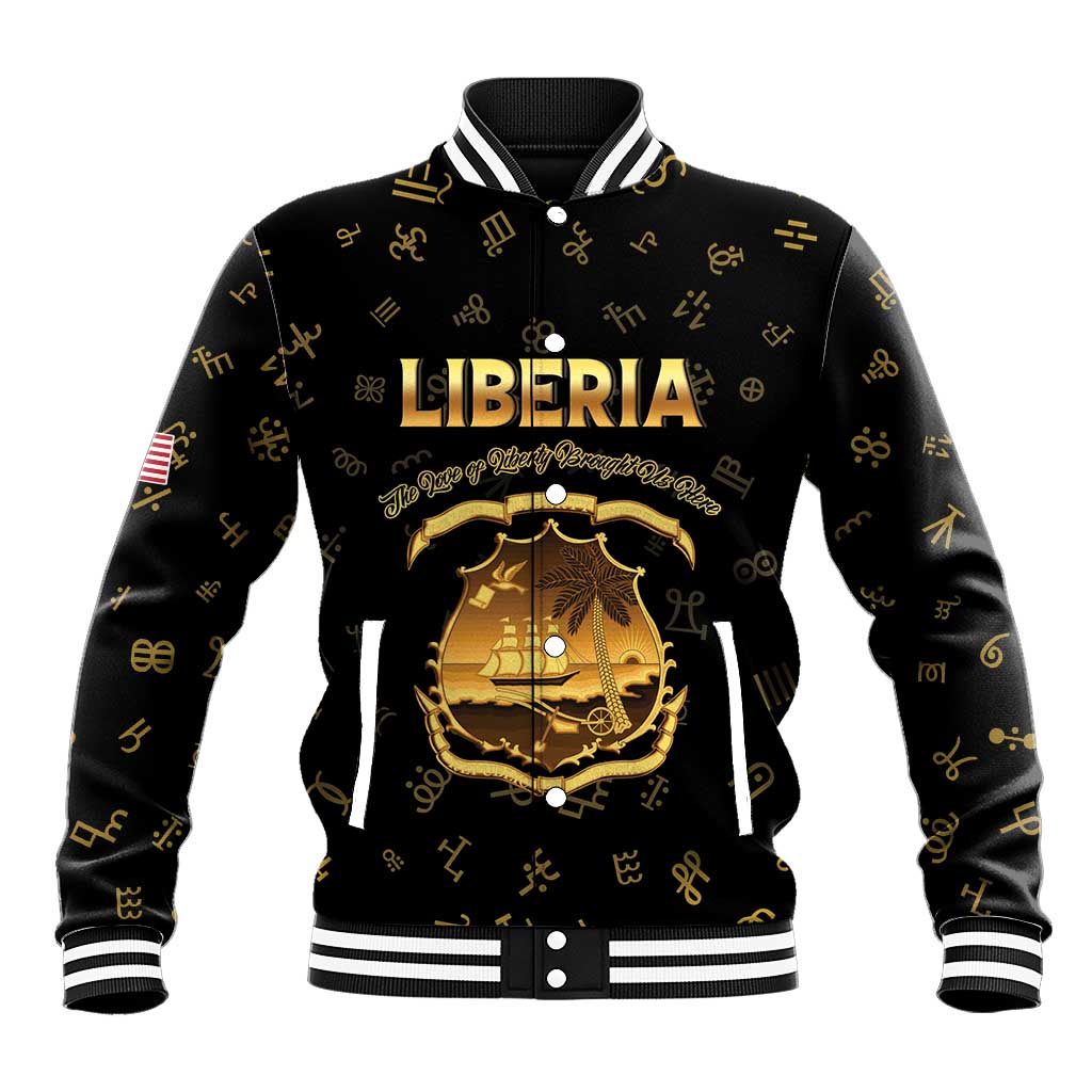 Personalized Liberia National Emblem Golden Baseball Jacket Vai Syllabary Heritage - African Pride