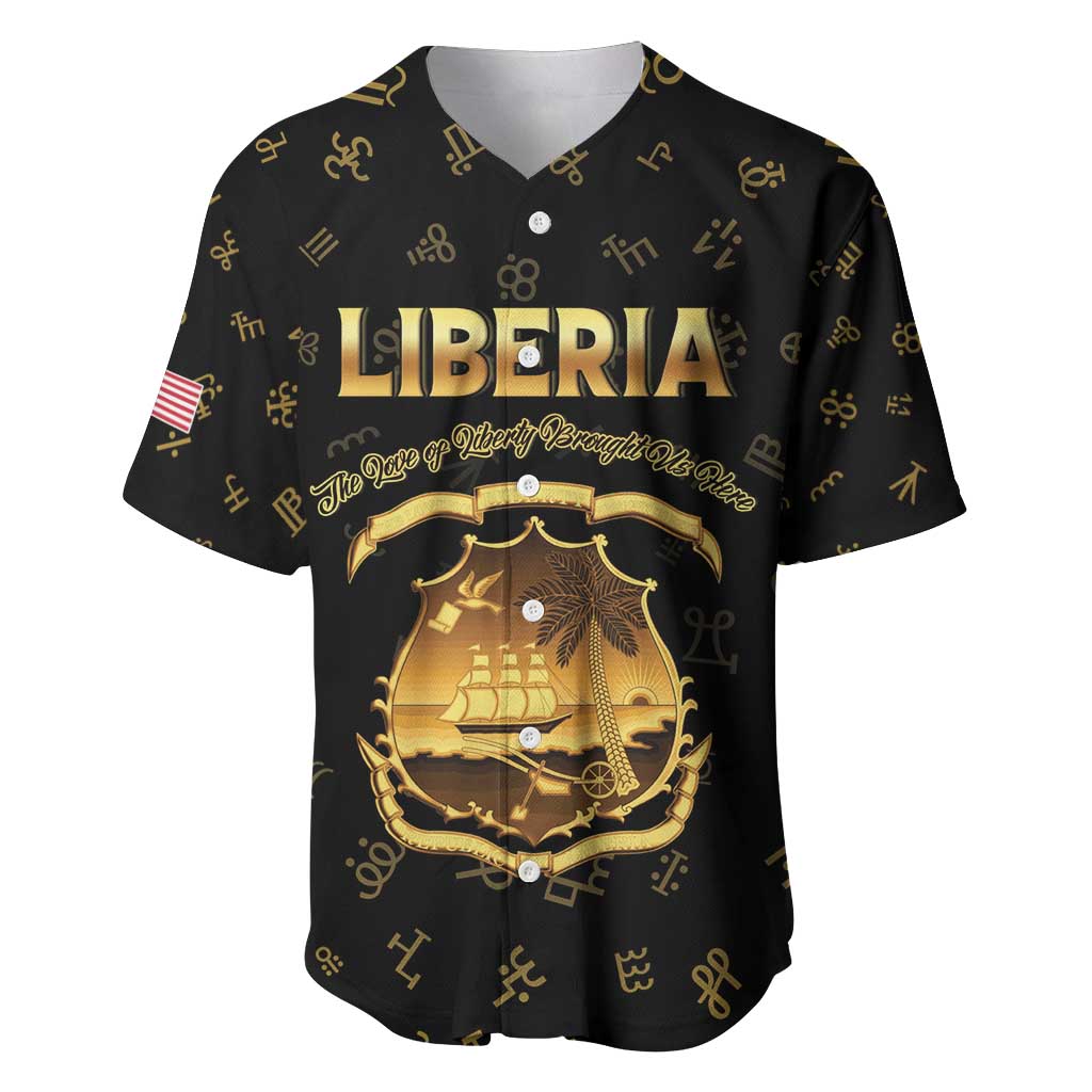 Personalized Liberia National Emblem Golden Baseball Jersey Vai Syllabary Heritage - African Pride