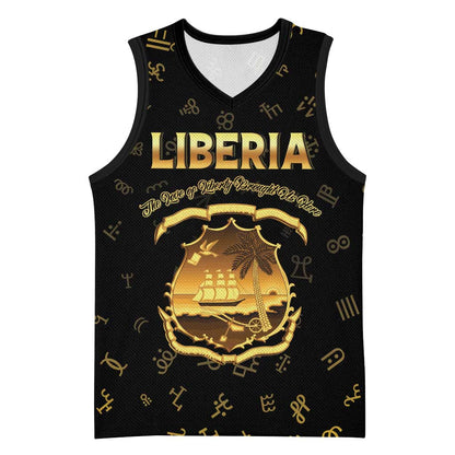 Personalized Liberia National Emblem Golden Basketball Jersey Vai Syllabary Heritage - African Pride