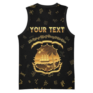 Personalized Liberia National Emblem Golden Basketball Jersey Vai Syllabary Heritage - African Pride