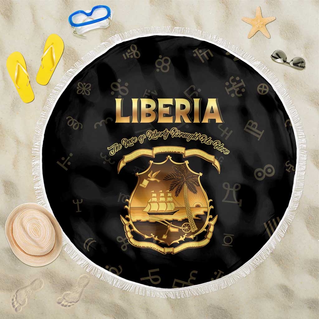 Liberia National Emblem Golden Beach Blanket Vai Syllabary Heritage - African Pride