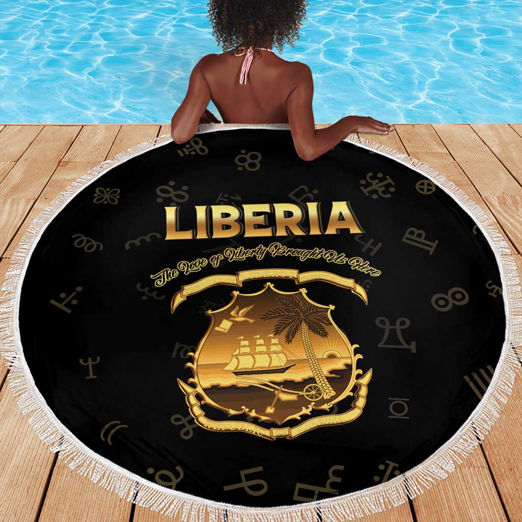 Liberia National Emblem Golden Beach Blanket Vai Syllabary Heritage - African Pride