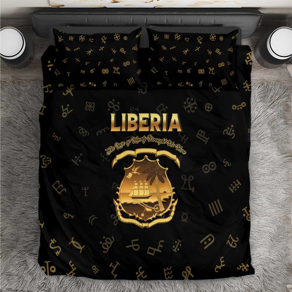 Liberia National Emblem Golden Bedding Set Vai Syllabary Heritage - African Pride