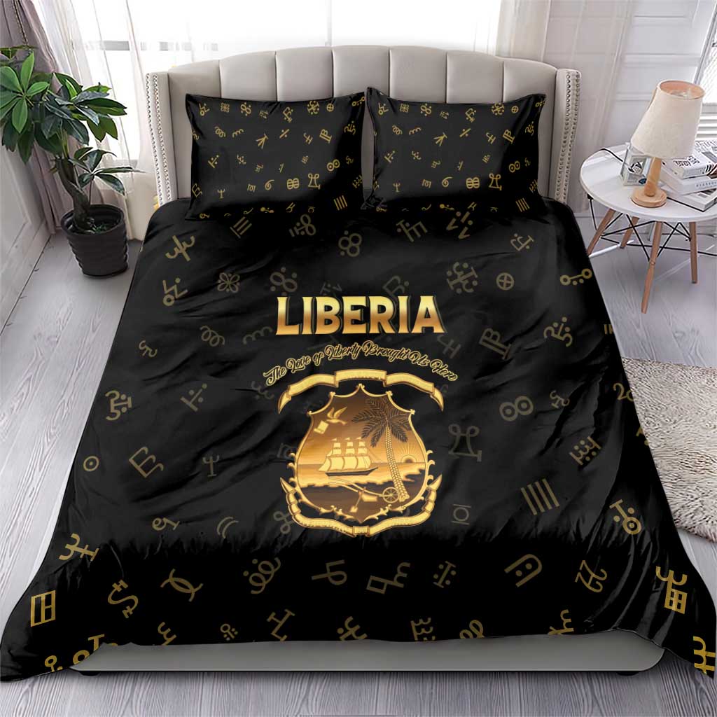 Liberia National Emblem Golden Bedding Set Vai Syllabary Heritage - African Pride