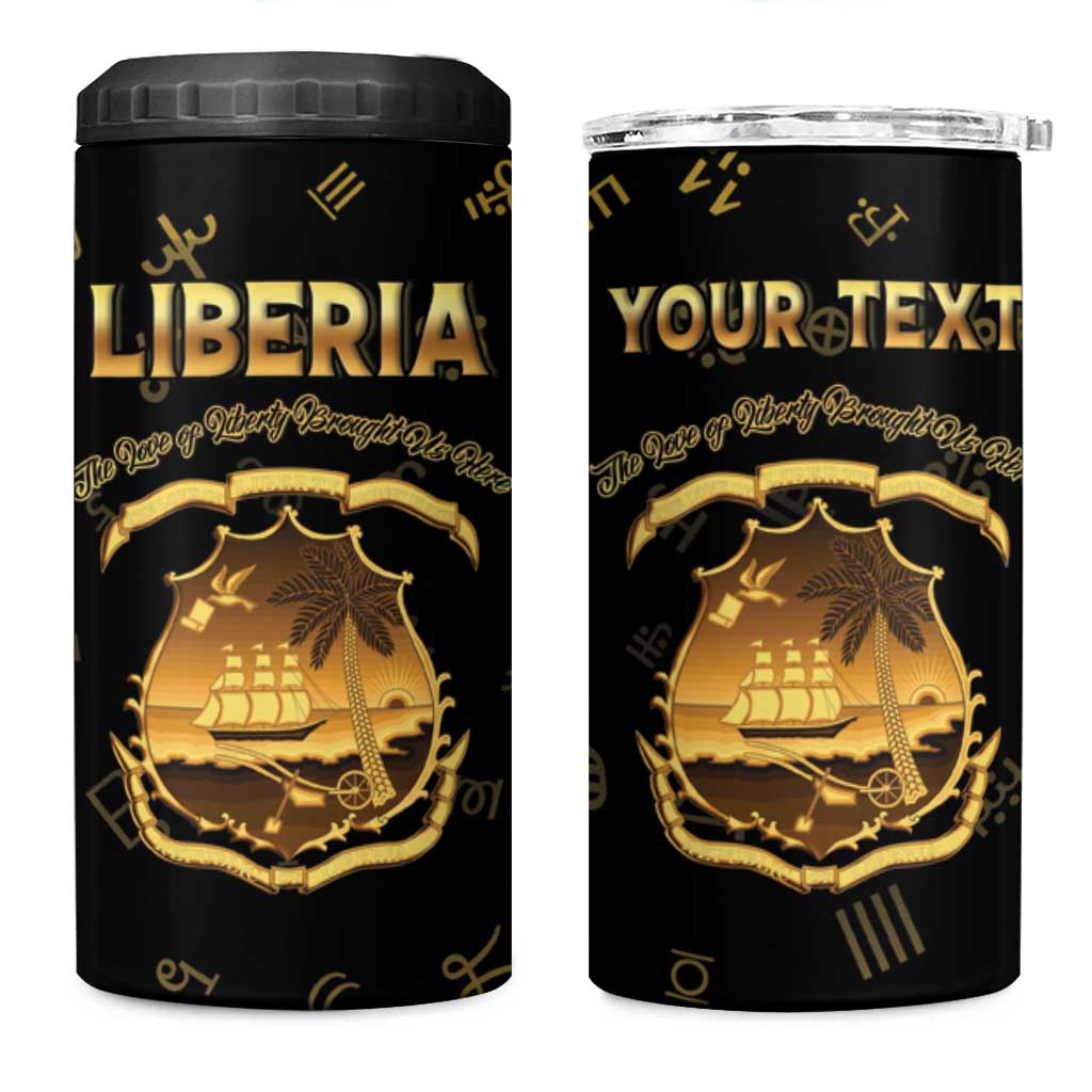 Personalized Liberia National Emblem Golden 4 in 1 Can Cooler Tumbler Vai Syllabary Heritage - African Pride